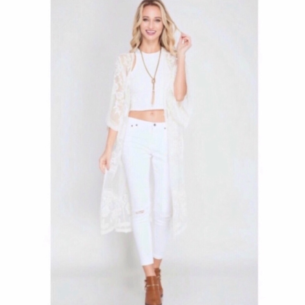 • H P• LAST S/M Crochet Lace Kimono - Slate - Picture 7 of 8